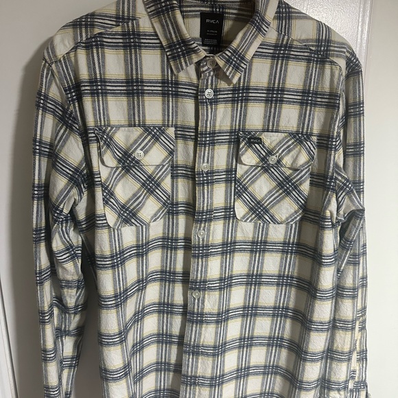 RVCA Men's Casual Plaid Shirt - Blue and Cream - Picture 2 of 9